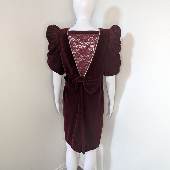 VINTAGE 1980s Dark Red Velvet Party Dress - Picture 4 of 8